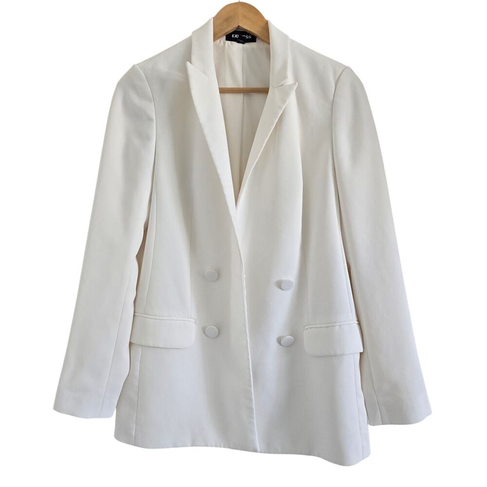 Express Womens Double Breasted White Blazer Size S Classic Elegant Minimalist
